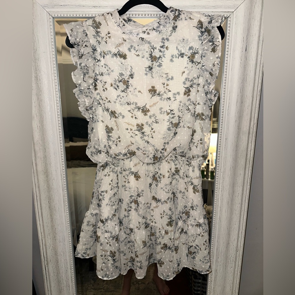 TCEC Floral Ruffle Dress Size L | Romantic Swiss Dot Mini